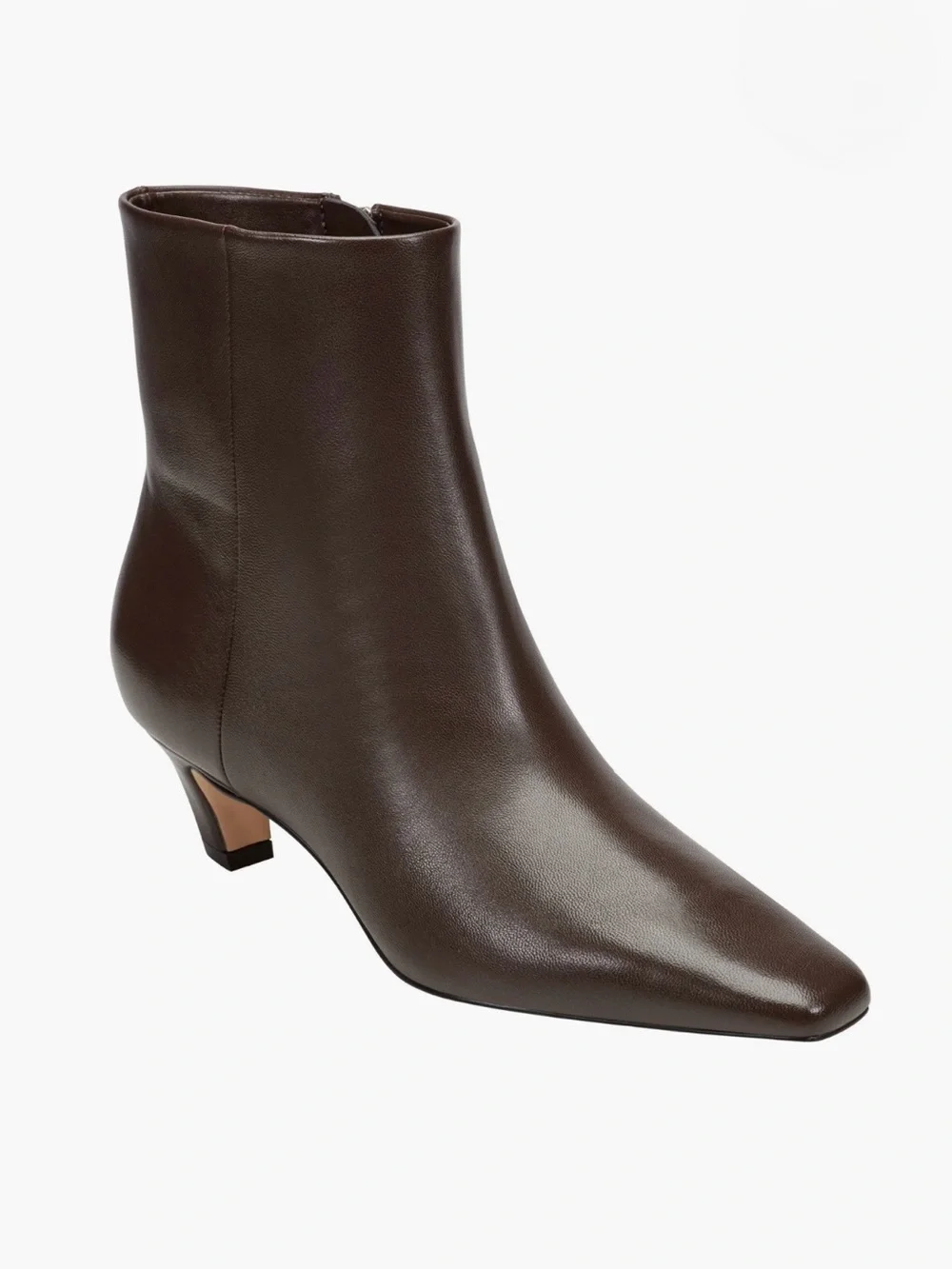 New MARC FISHER Danai Dark Brown Leather Kitten Heel Ankle Boots